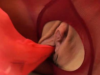 Distorted nylon mask face and splendid legs