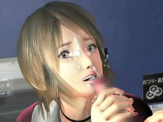 Busty 3D anime babe gives oral sex