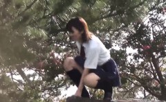 Asian Teens Pee Outside