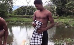 Two Brown Twinks Show Their Oral Skills Outdoors