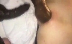 Black Guy Strokes His Cock Inside of White Guy's Ass