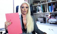 Hot office boss Lucy Zara in black panties and silky nylons