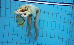 Blonde in a dress in a pool