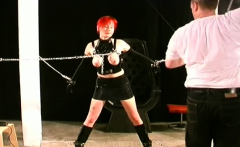 Naked woman gets the melons ravished in breast torture show