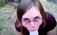 Nerdy Chick Sucks A Big White Dick In The Great Outdoors