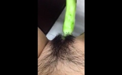 Horney Chinese student shape cucumber as cock and fuck herse