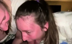 2 hot blonde teens sharing one cock