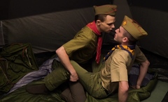 Scout twinks Austin and Oliver sneak bareback tent sex