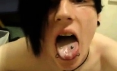 Pierced emo twink swallows the load