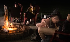 Submissive cum smore service by the fire