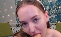 Teen Teases Her Pussy With Huge Dildo