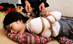 Chinese bondage - Hogtied &amp; rope gagged