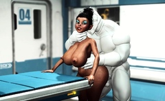 A sexy young busty ebony has hard anal sex with sex robot