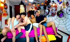 Four twinks enjoy gay group sex party