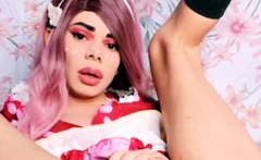 Shemale tranny enjoying solo masturbation