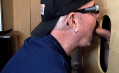 Gloryhole mature gay sucks dick at home