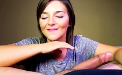 Big tit brunette sucks a big cock POV