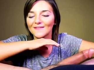 Big tit brunette sucks a big cock POV