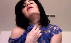 Amateur Busty Brunette Masturbates And Does Hand Job