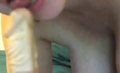 A curvy chubby MILF rides a dildo