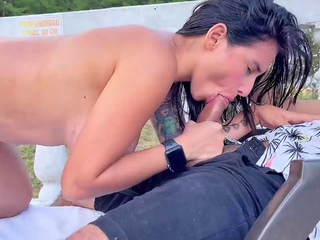 Public fuck-a-thon by poolside trio - Jenifer play - best