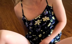 Blonde gives boyfriend a handjob on POV