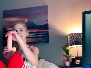 Blonde teen slut fucks pussy with toy