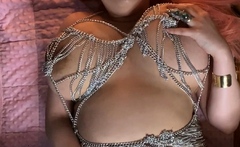 Blonde with big boobs fucked from behind before tit wanking