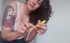 Face sitting femdom fetish babe sucks off this toyed loser