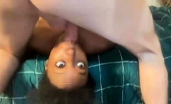 Ebony slut get facial after hard pounding with white dick