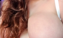 Busty Curly Brunette With Big Boobs Fucks On Couch